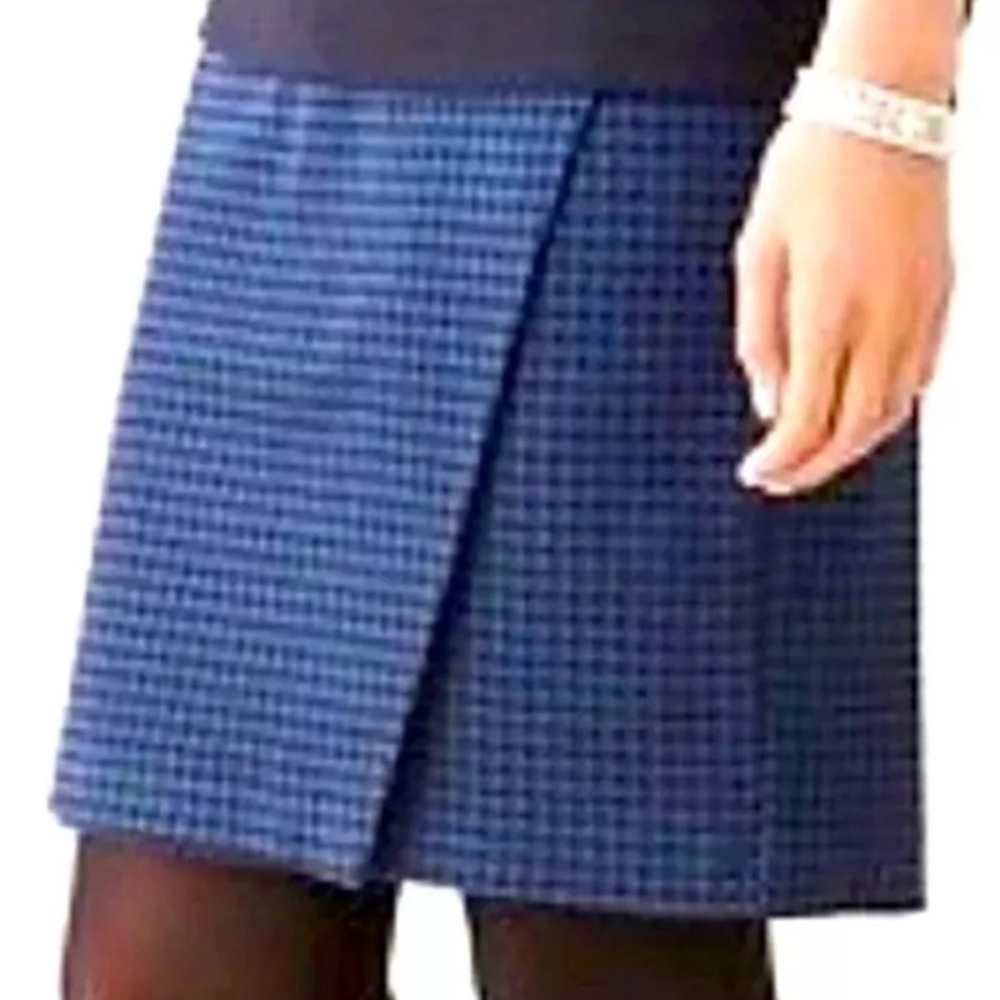 J. Jill Houndstooth Skirt Ponte Knit Faux Wrap Skirt Size Small Blue Black Plaid